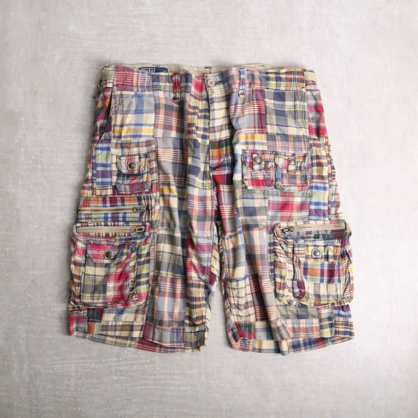 "Polo by RL" patchwork check cargo shorts