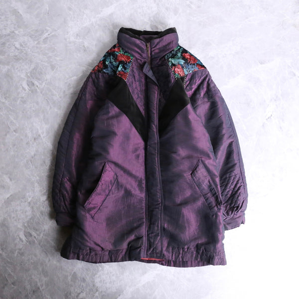 purple floral switching design blouson jacket