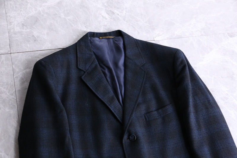 navy checked wool tailored jacket