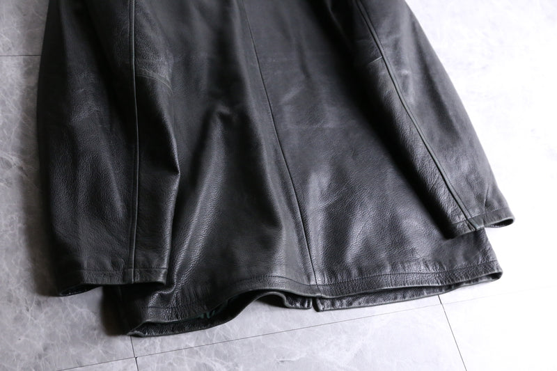 black leather middle length jacket