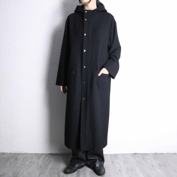 black single long hood coat