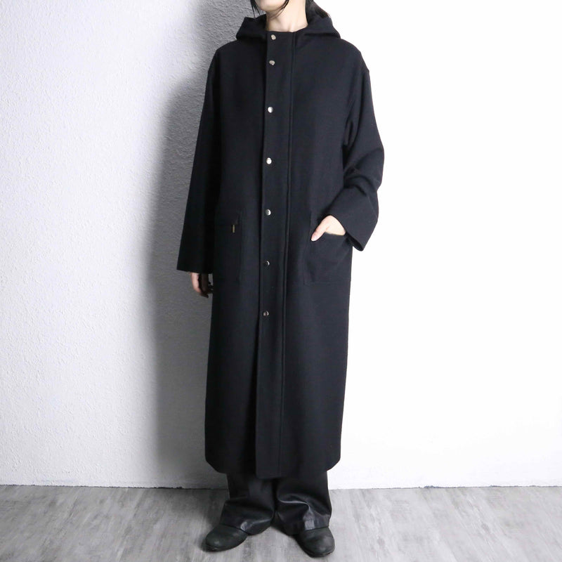 black single long hood coat