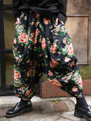 total flower pattern navy black cocoon pants