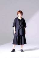 BISHOOL Wool Gabardine 帯締 3Tuck Half Pants black