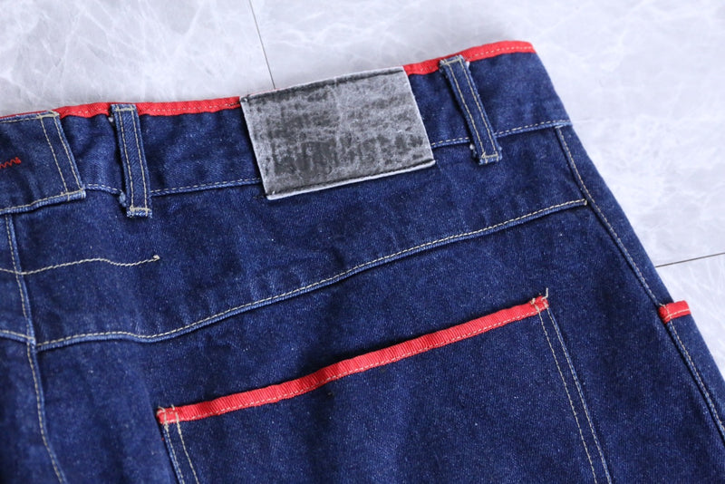 indigo blue red piping baggy painter pants