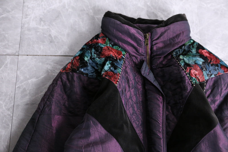 purple floral switching design blouson jacket