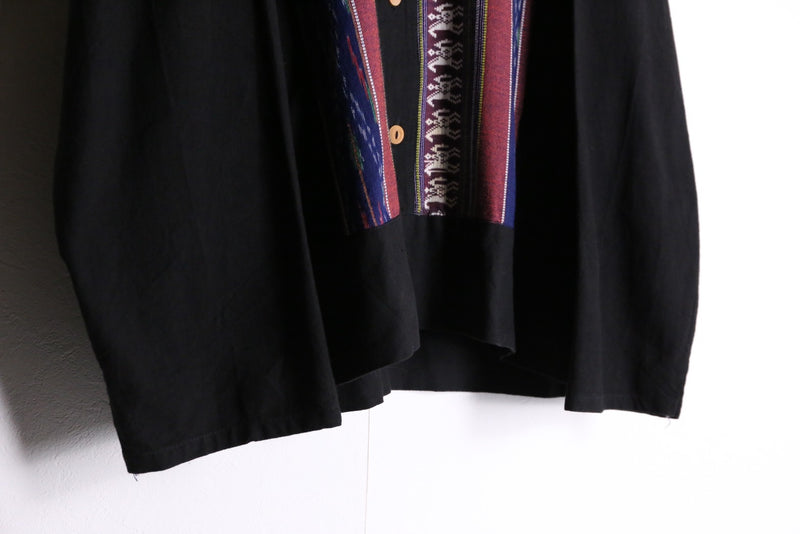 ethnic pattern band collar shirt