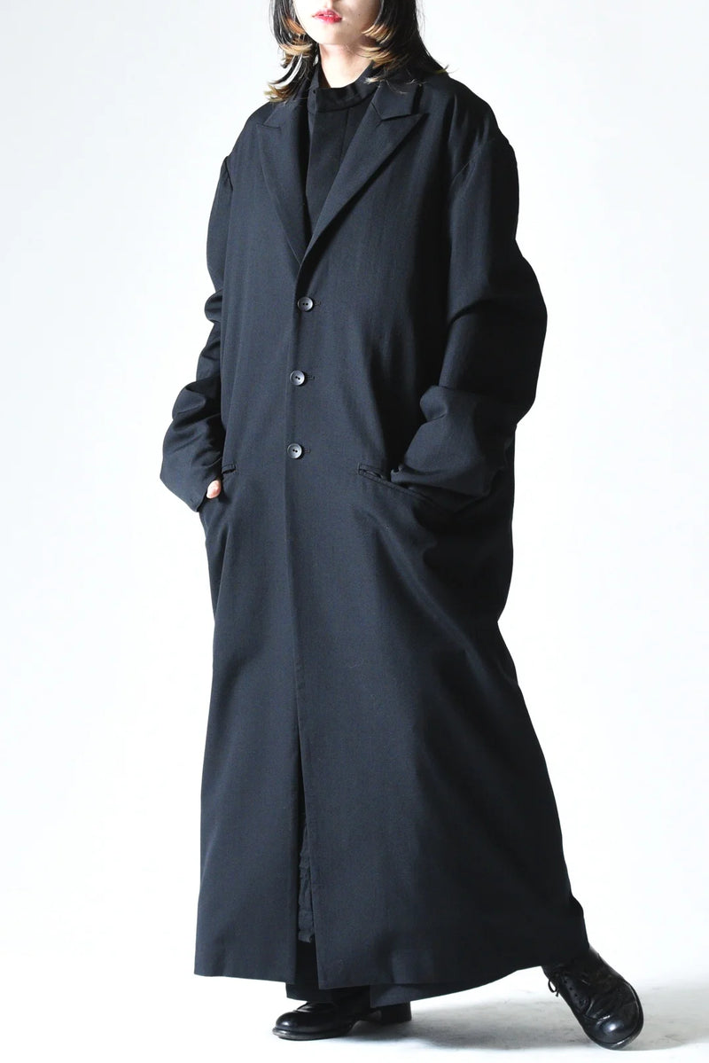 BISHOOL - Wool Gabardine Peaked Lapel Long Coat