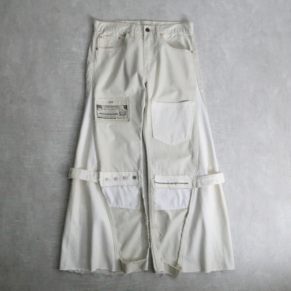 "Re:make" pocket patch design white buggy flare denim