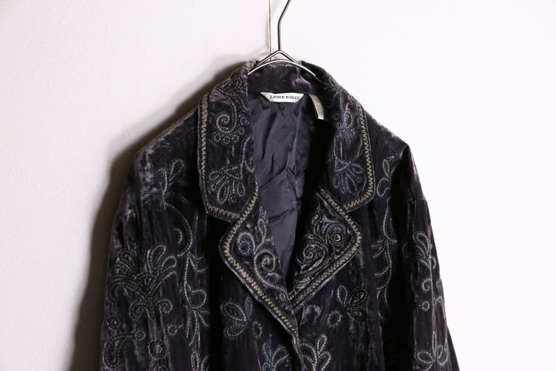 botanical pattern velours short jacket