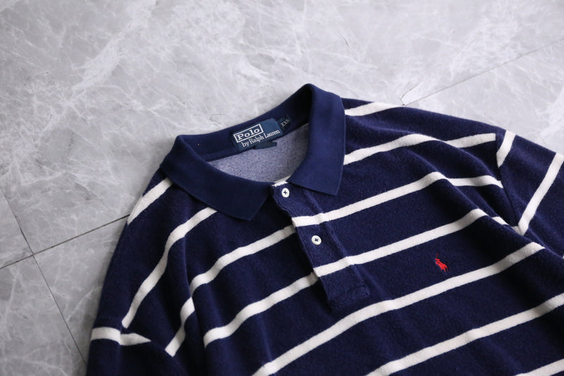 "Ralph Lauren" navy × white border polo shirt