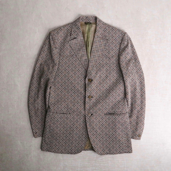 70's light brown geometry & check design 3button tailored jacket