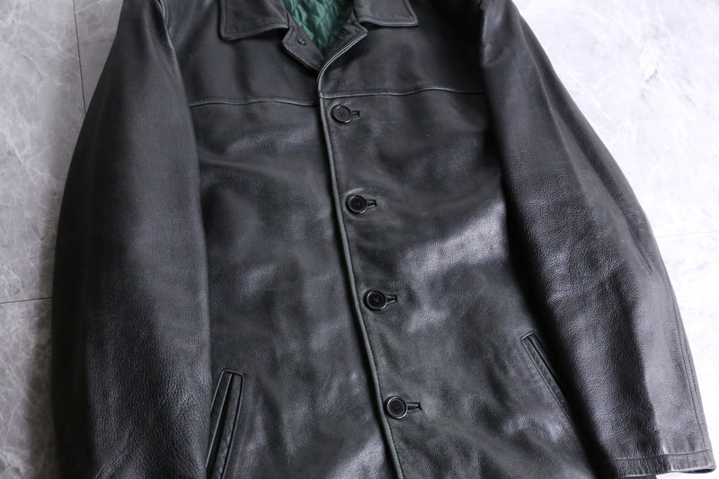 black leather middle length jacket