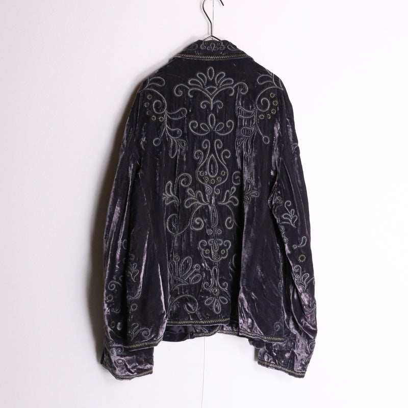 botanical pattern velours short jacket