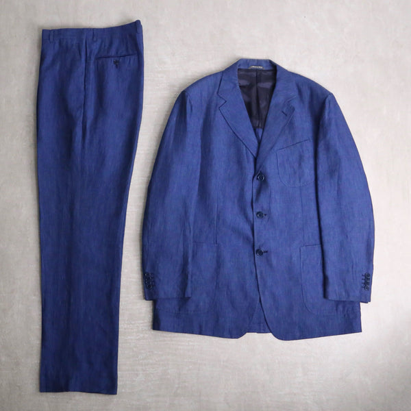 blue linen tailored set up