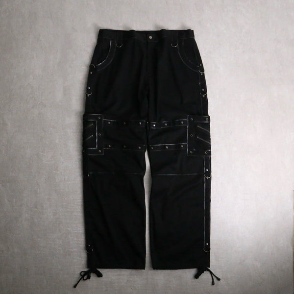 punk style leather piping pants