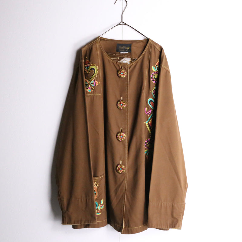 "Bob Mackie" brown ethnic embroidery design jacket