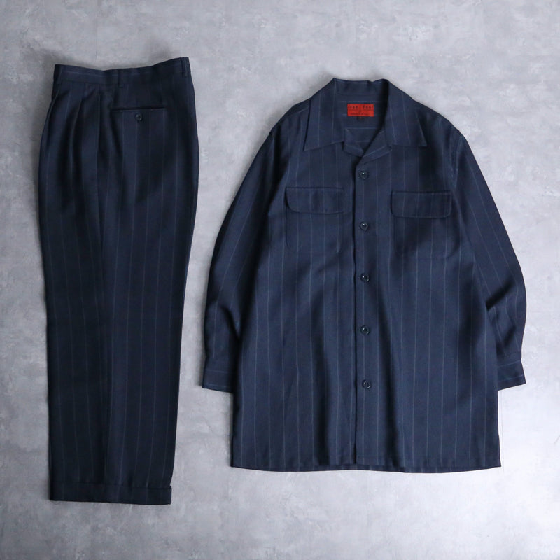 navy color loose stripe shirt set up