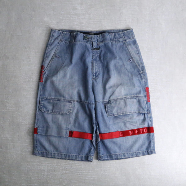 “M+F GIRBAUD” fade indigo short shuttle pants [velcro : red]