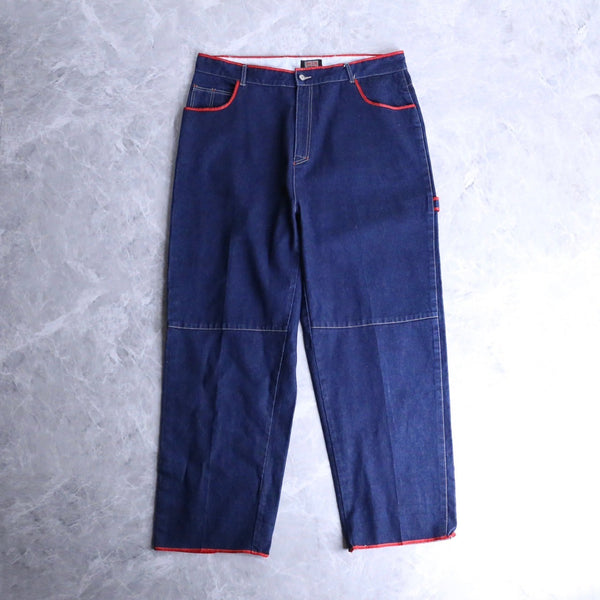 indigo blue red piping baggy painter pants