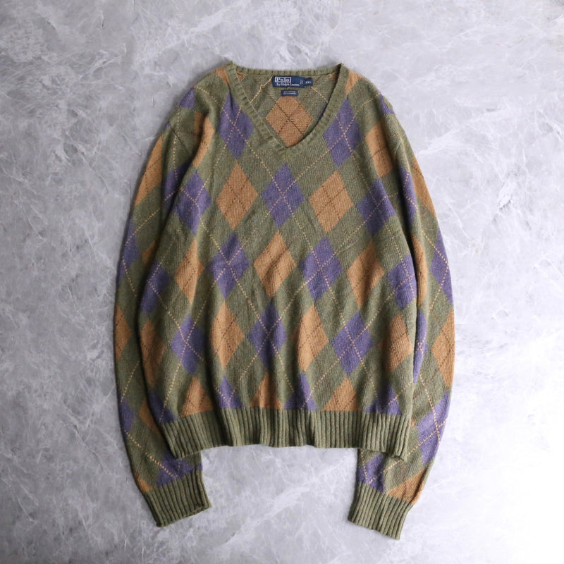 "Polo by RL" cotton & cgshmere argyle pattern sweater