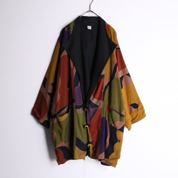 earth color allover pattern raglan sleeves jacket