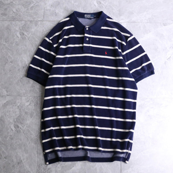 "Ralph Lauren" navy × white border polo shirt