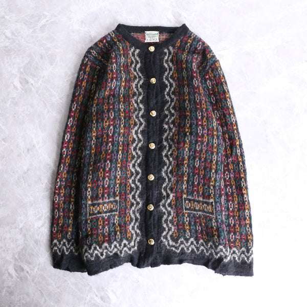 colorful chain over pattern knit cardigan