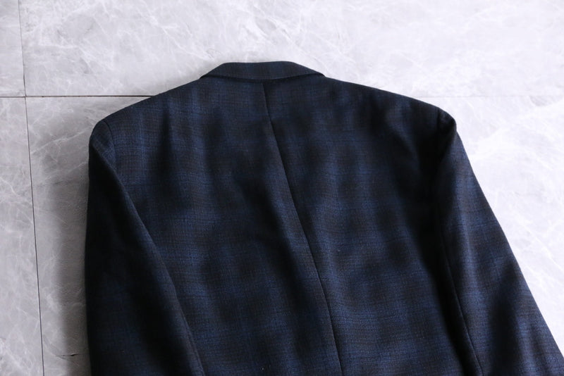 navy checked wool tailored jacket