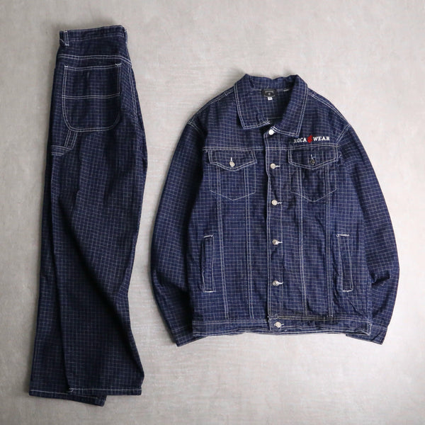 “ROCA WEAR” grid pattern loose denim set up