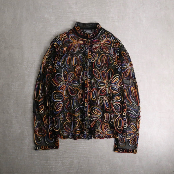chain stitch nylon mesh sheer jacket