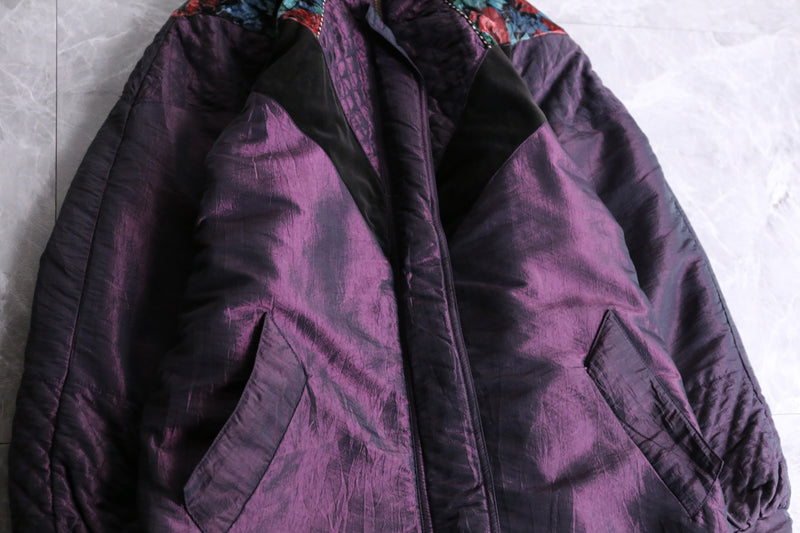 purple floral switching design blouson jacket