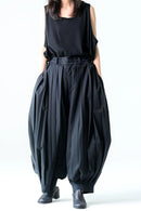 BISHOOL Wool Gabardine Wide Pleats Lantern Pants