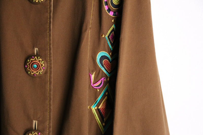 "Bob Mackie" brown ethnic embroidery design jacket