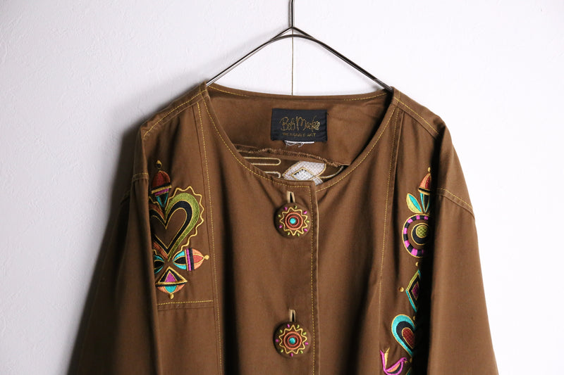 "Bob Mackie" brown ethnic embroidery design jacket