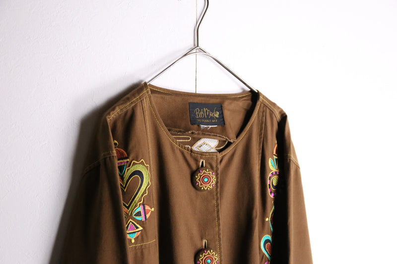 "Bob Mackie" brown ethnic embroidery design jacket