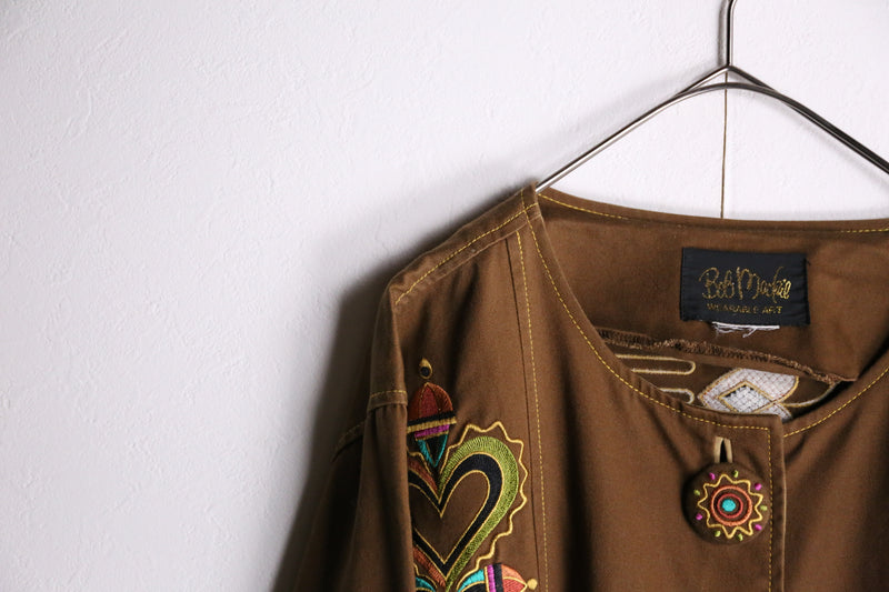 "Bob Mackie" brown ethnic embroidery design jacket