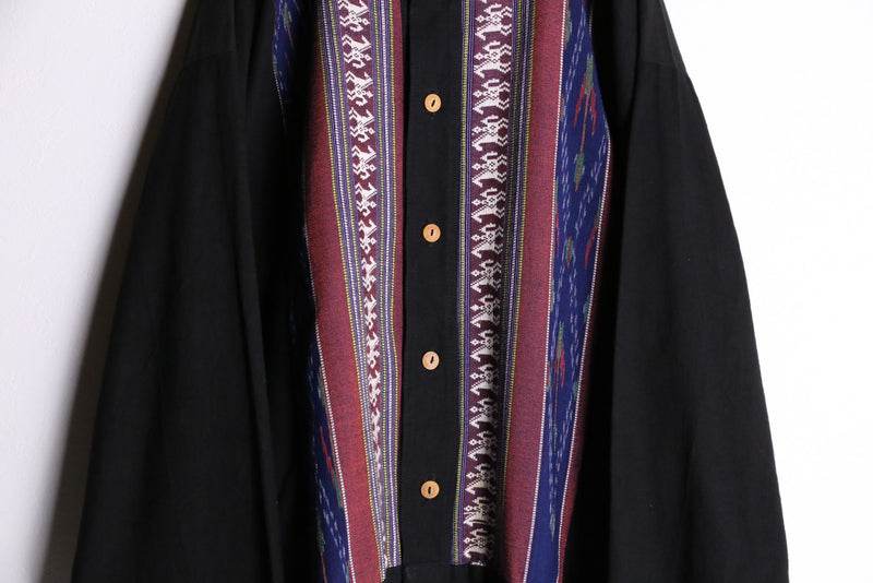 ethnic pattern band collar shirt