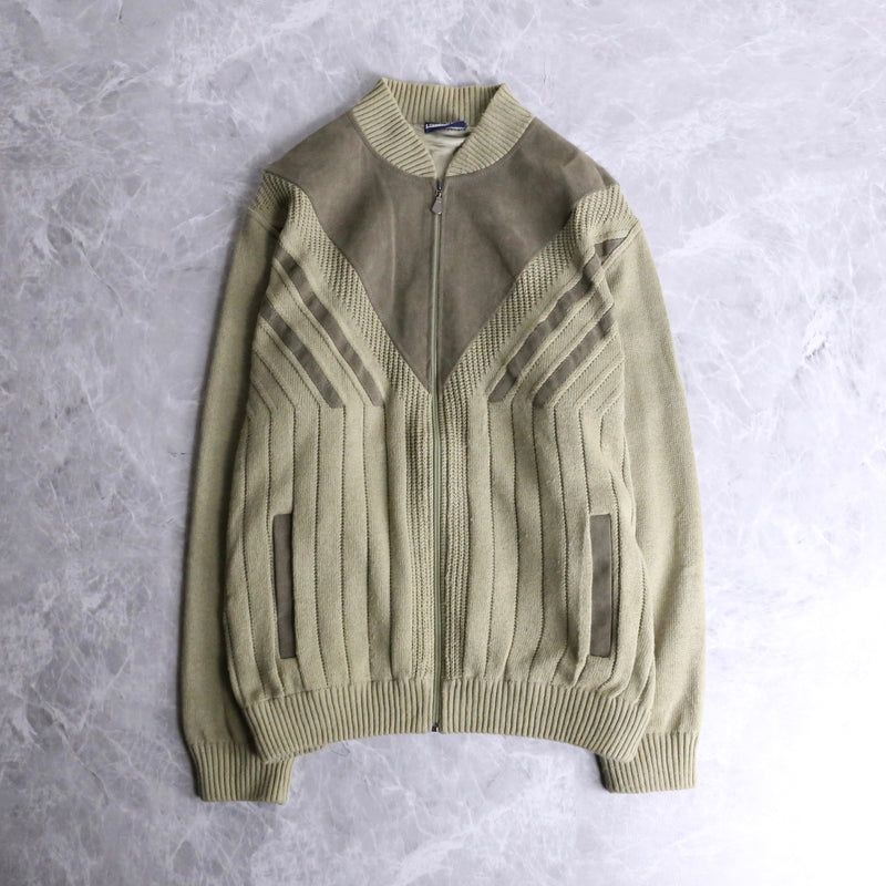 fake suede switching zip-up knit