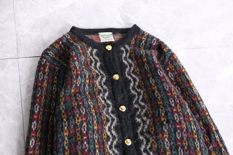 colorful chain over pattern knit cardigan