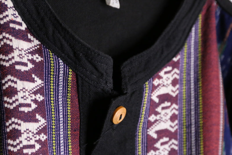 ethnic pattern band collar shirt