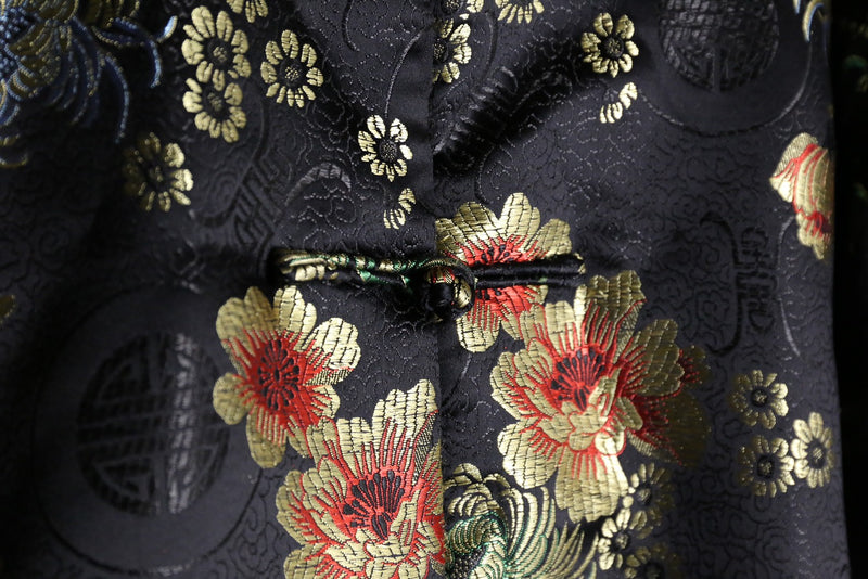 black base floral pattern cheongsam jacket