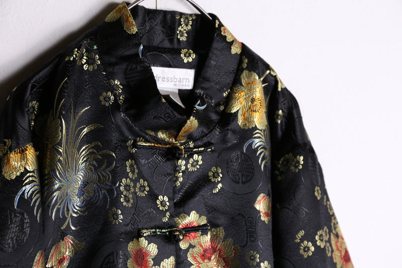 black base floral pattern cheongsam jacket