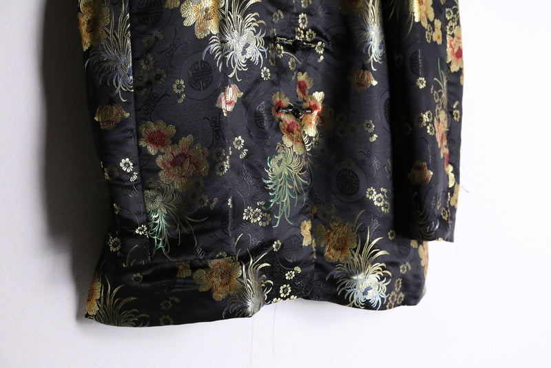 black base floral pattern cheongsam jacket