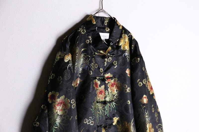 black base floral pattern cheongsam jacket