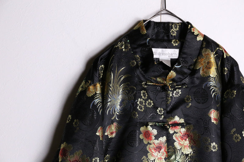 black base floral pattern cheongsam jacket