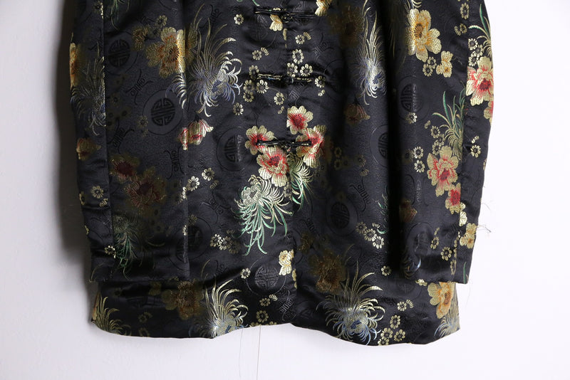 black base floral pattern cheongsam jacket