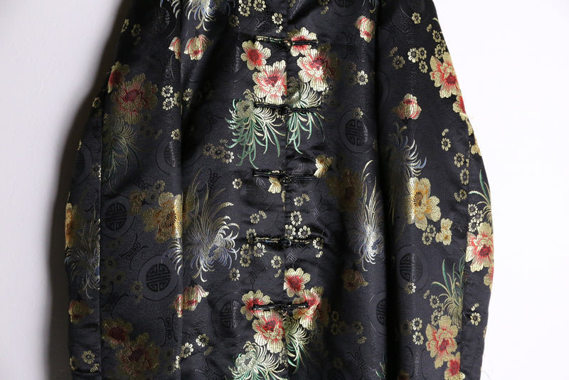 black base floral pattern cheongsam jacket