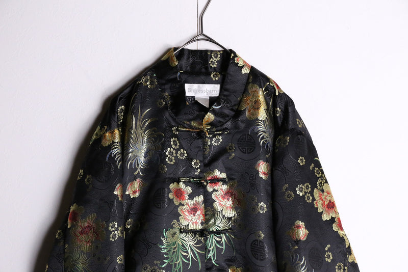 black base floral pattern cheongsam jacket