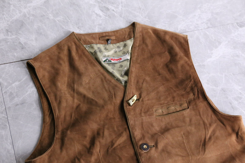 brown tyrolean leather vest